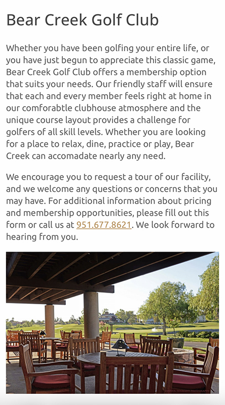Bear Creek Golf Club Membership Information