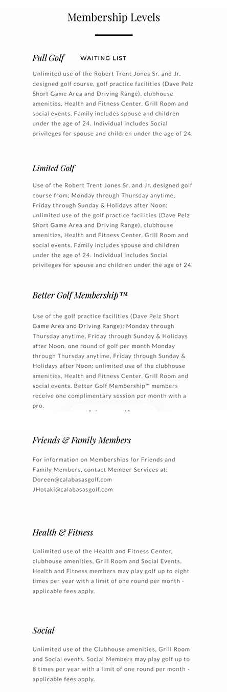 Calabasas Country Club Membership Information