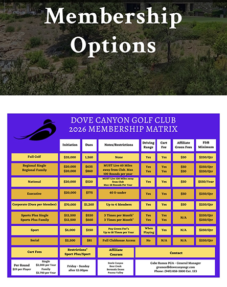 Dove Canyon Golf Club Membership Information
